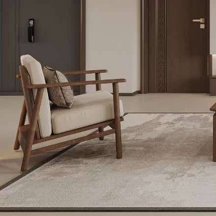 Walnut armchair with linen cushions