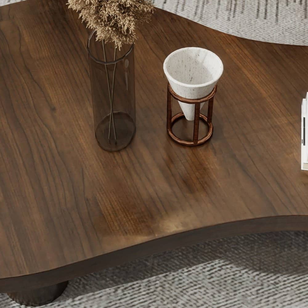 Close view of a dark walnut-tone timber surface