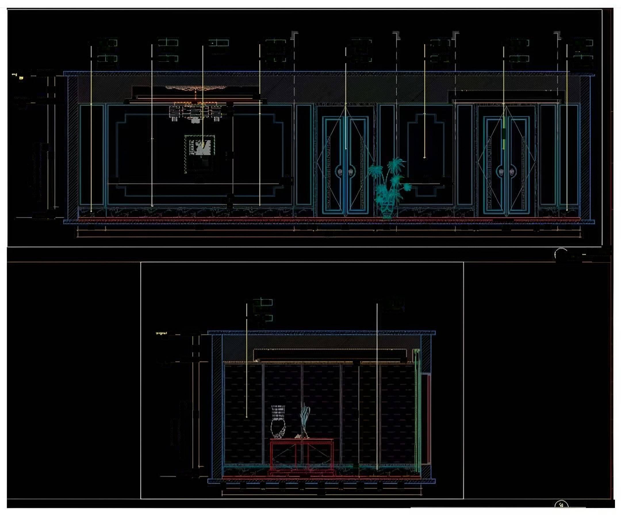 Wall elevations with panelled joinery, double doors and material call-outs